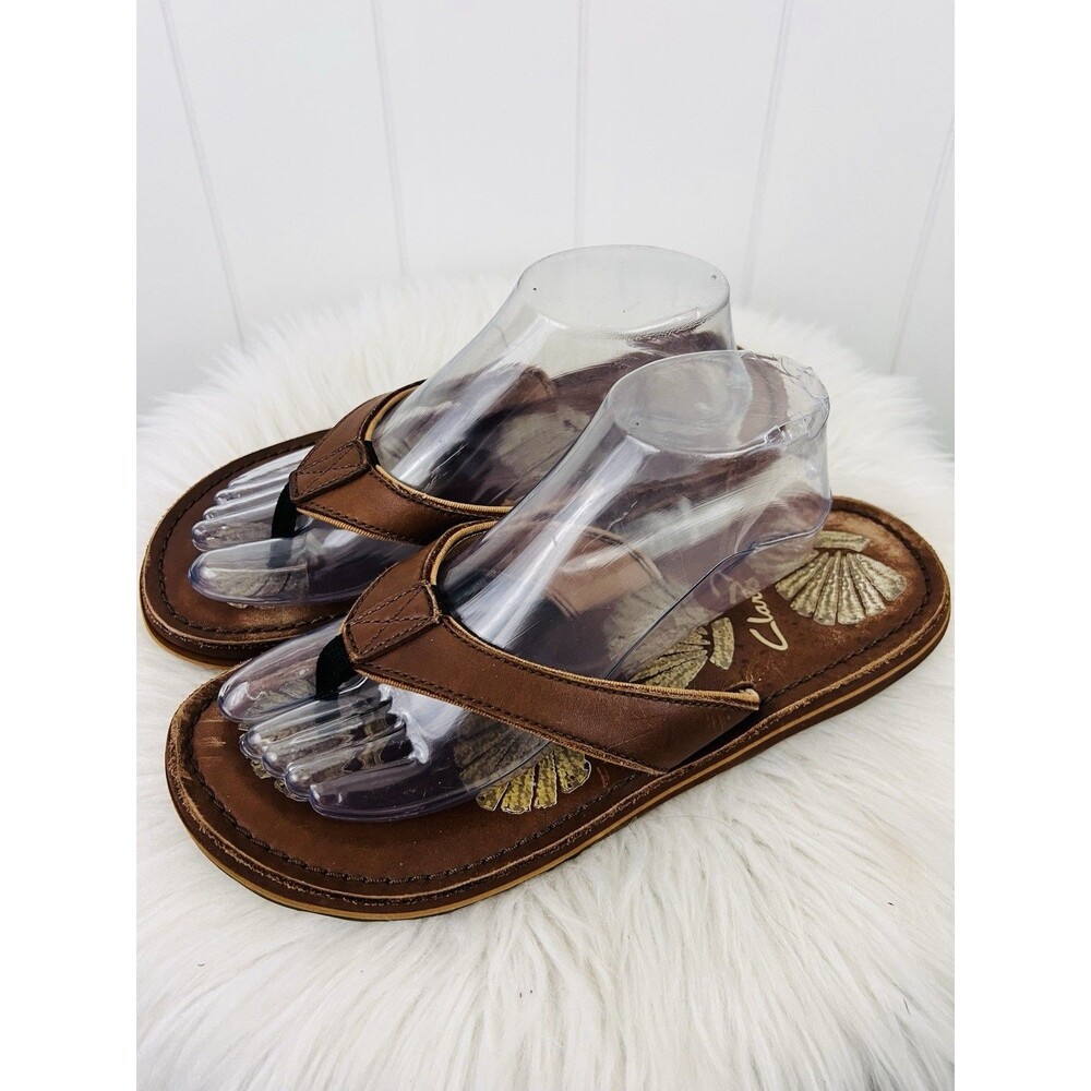 Clarks Brown Seashell Flip Flop Thong Sandals Coastal Beach Comfort Size 10M
